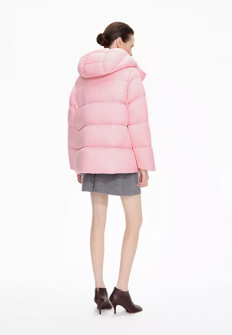 Blend 90% White Duck Down Heavyweight Horizontal Quilting A-line Loose Fit Mid-Length Down Coat