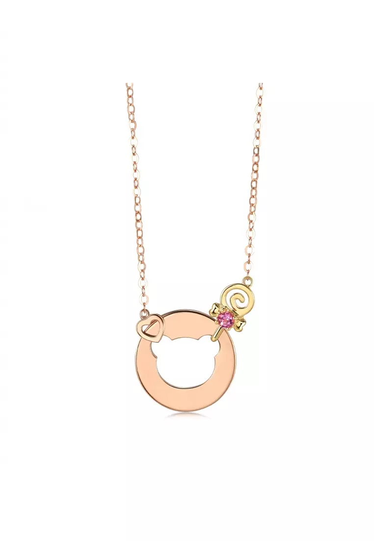 Delicate Gold 18K Yellow & Rose Gold Open Teddy Bear Ruby Necklace for Women 92100N