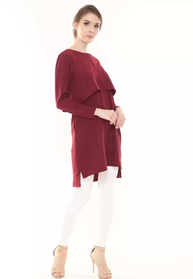 Aubrey Long Top Nursing Friendly in Maroon