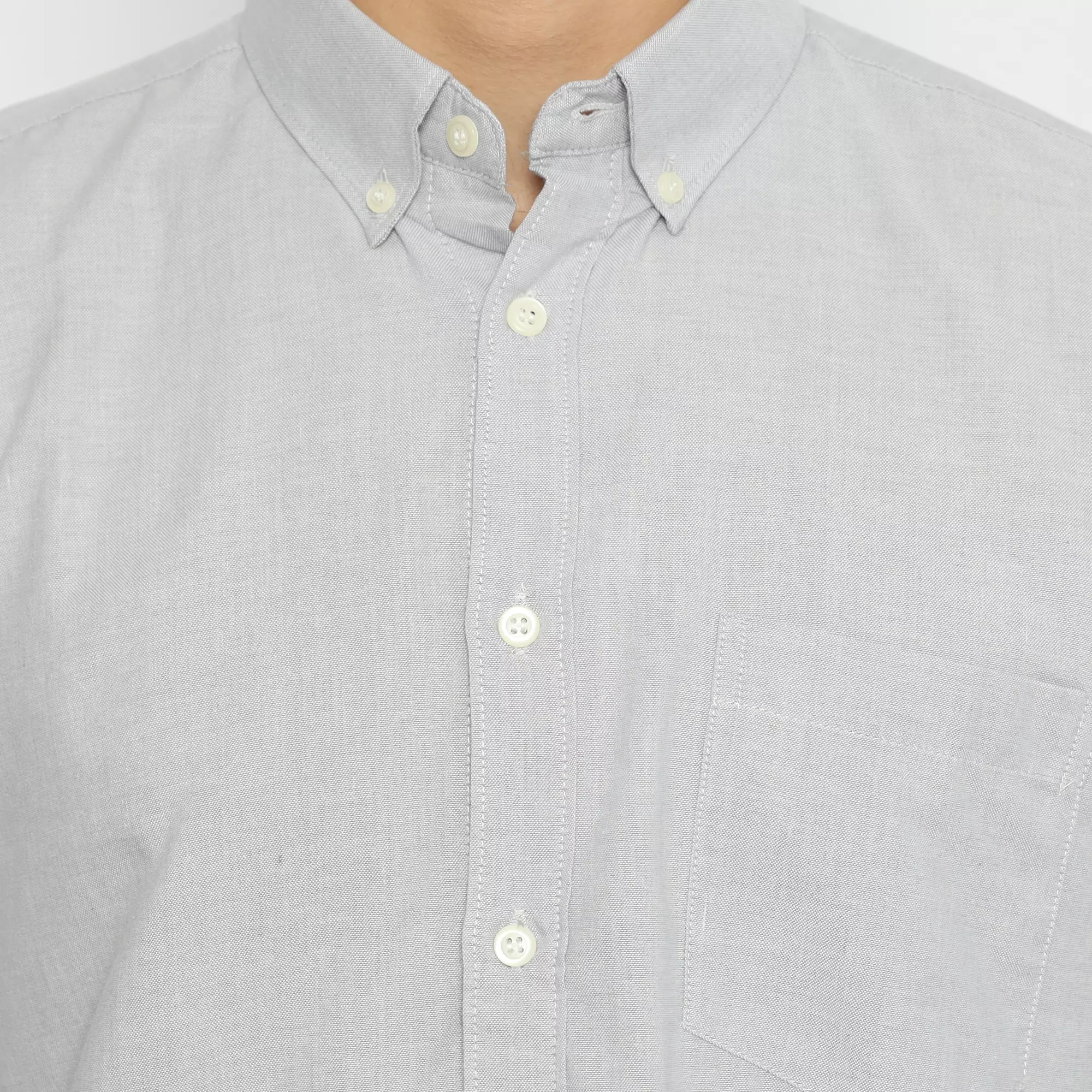 Platini Kemeja Pria Polos Pendek Katun Oxford Abu Muda 1069