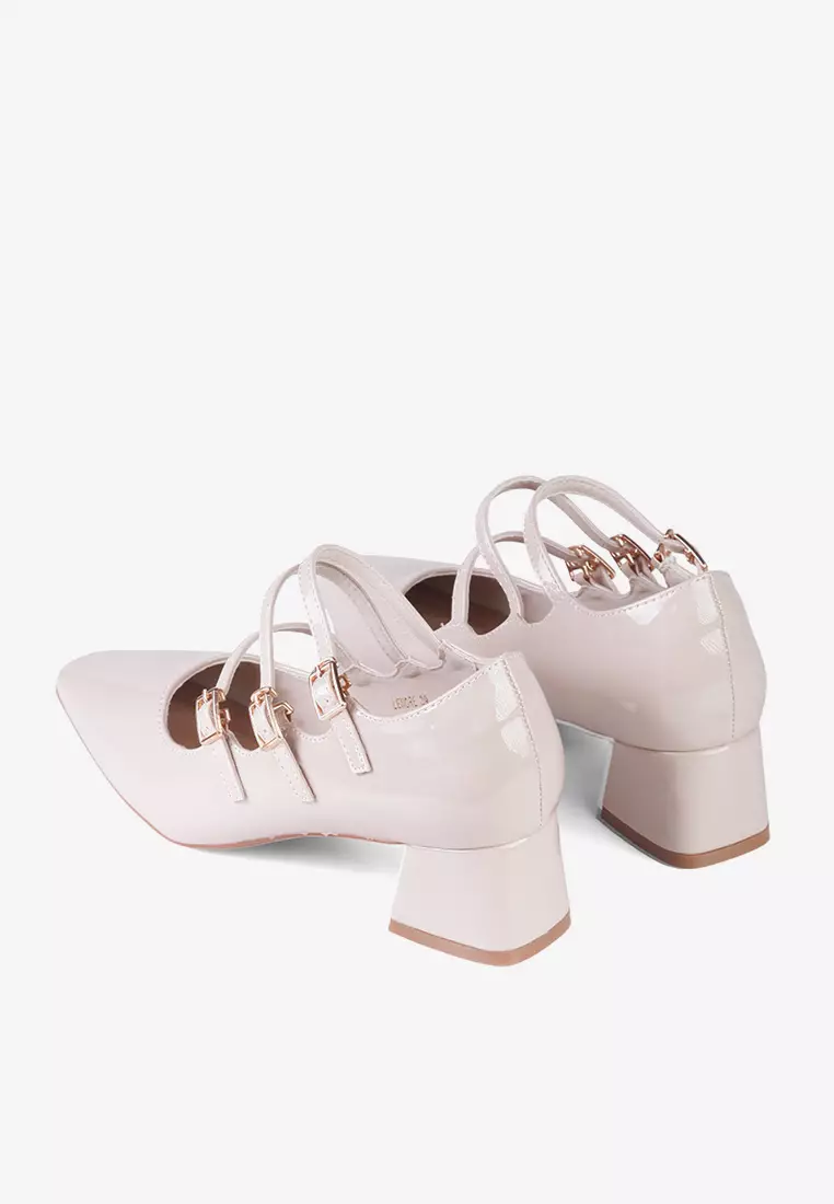 New Lenore Mary Jane Block Heels in Beige