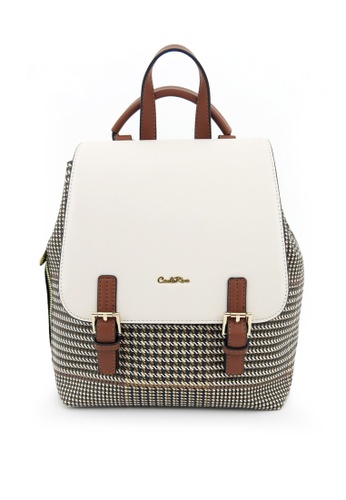 Carlo Rino brown Carlo Rino Beige Oxford Houndstooth Print Backpack 60618ACE5E51C3GS_1