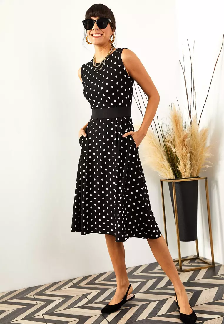 Polka-Dot Flared Dress