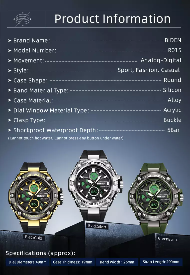 Jam Tangan Pria Original Digital&Analog Bercahaya  Anti Air Alarm Tali Silikon Jam Tangan Cowok Olahraga gold