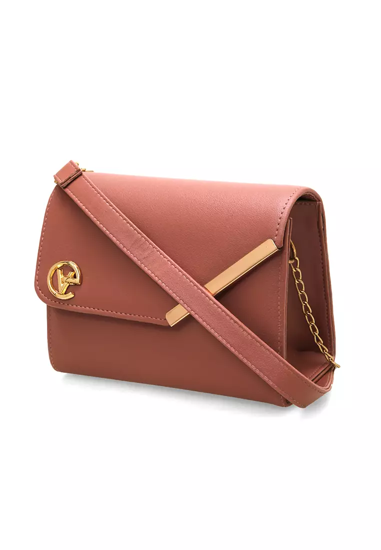 Michela Tas Selempang Wanita Rantai Premium Good Quality - Dusty Pink