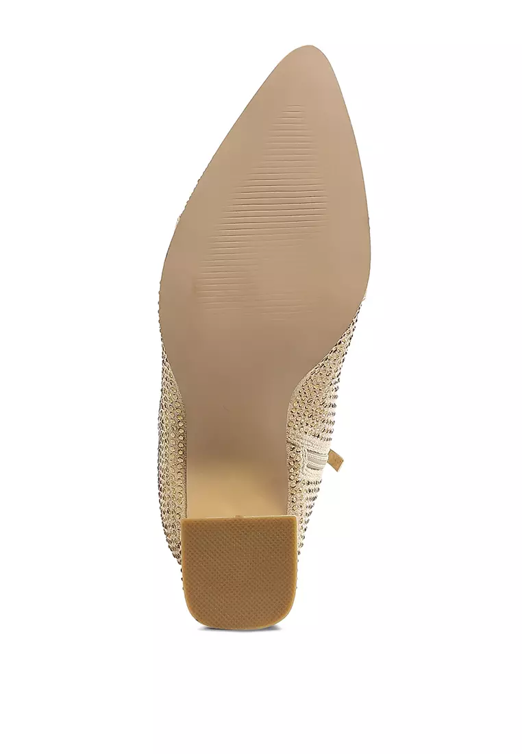 Sepatu Bot Pergelangan Kaki Berhias Berlian Imitasi Dalam Warna Krem