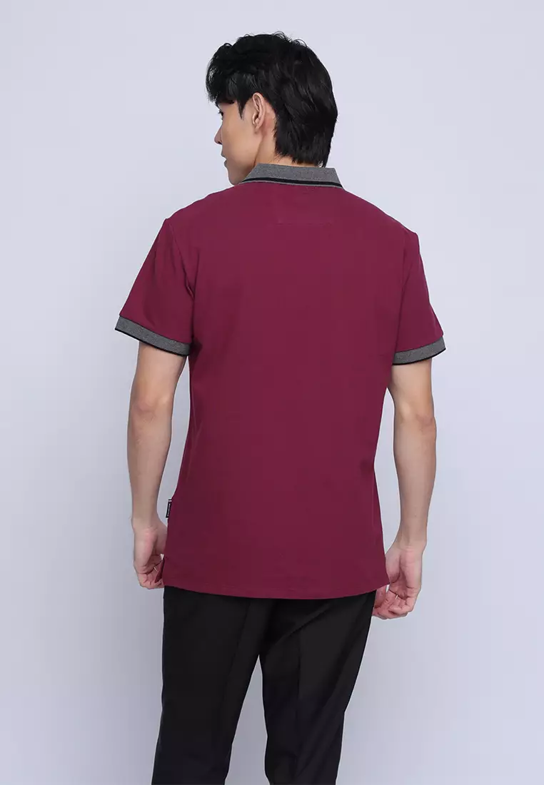 Plain Color Block Pique Polo Shirt