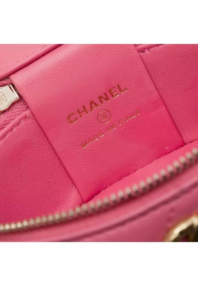 Pre-Loved Chanel Mini Cc Quilted Lambskin Pearl Top Handle Vanity Case With Chain