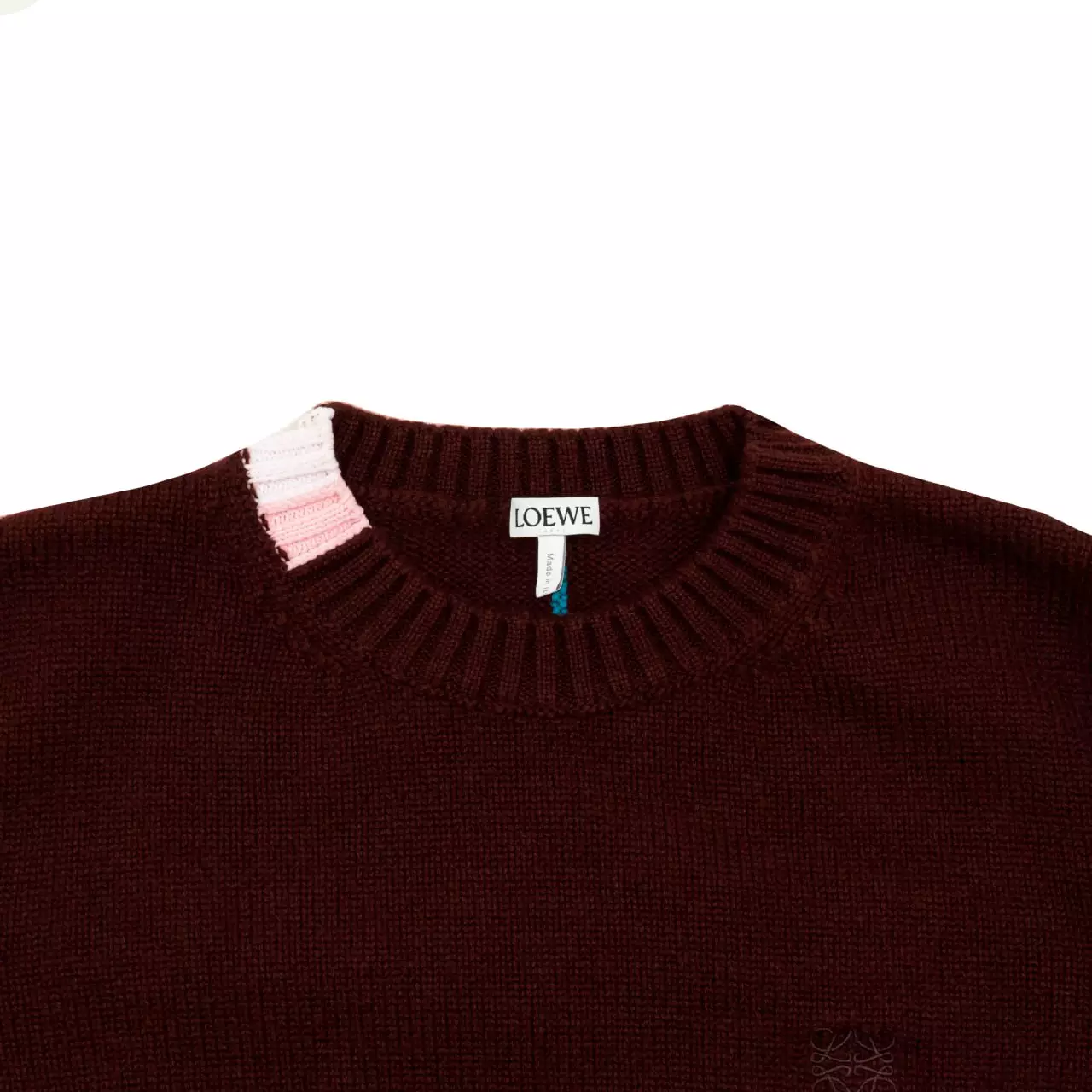 Cashmere Sweater with Contrast Intarsia Details Burgundy