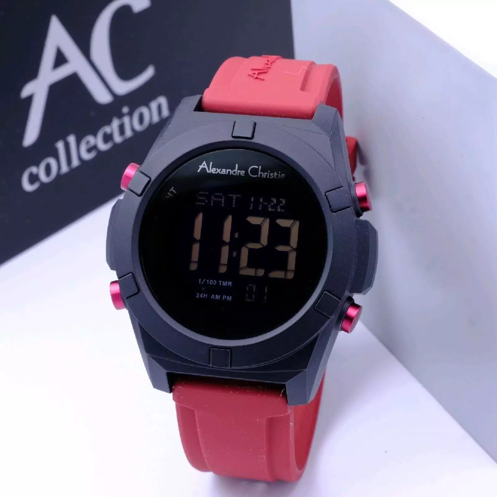 Alexandre christie 9371 Karet Merah Ring Hitam Digital Cowok