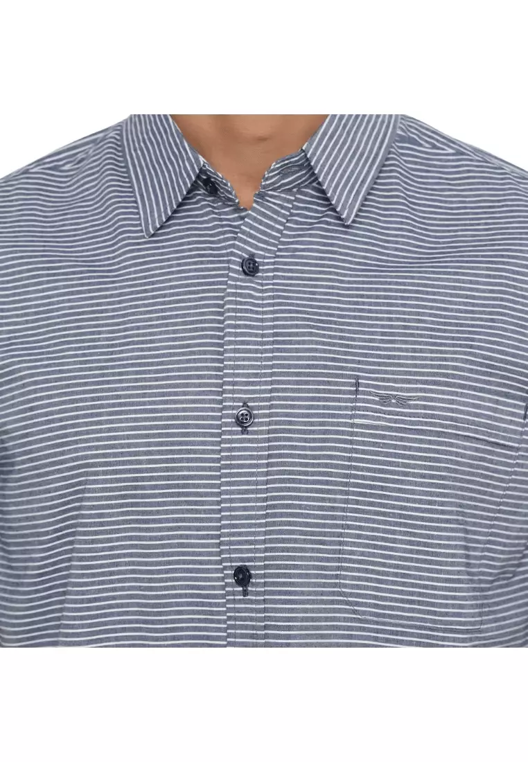 RBJ Kemeja Salur Printing Biru Regular Fit Pria