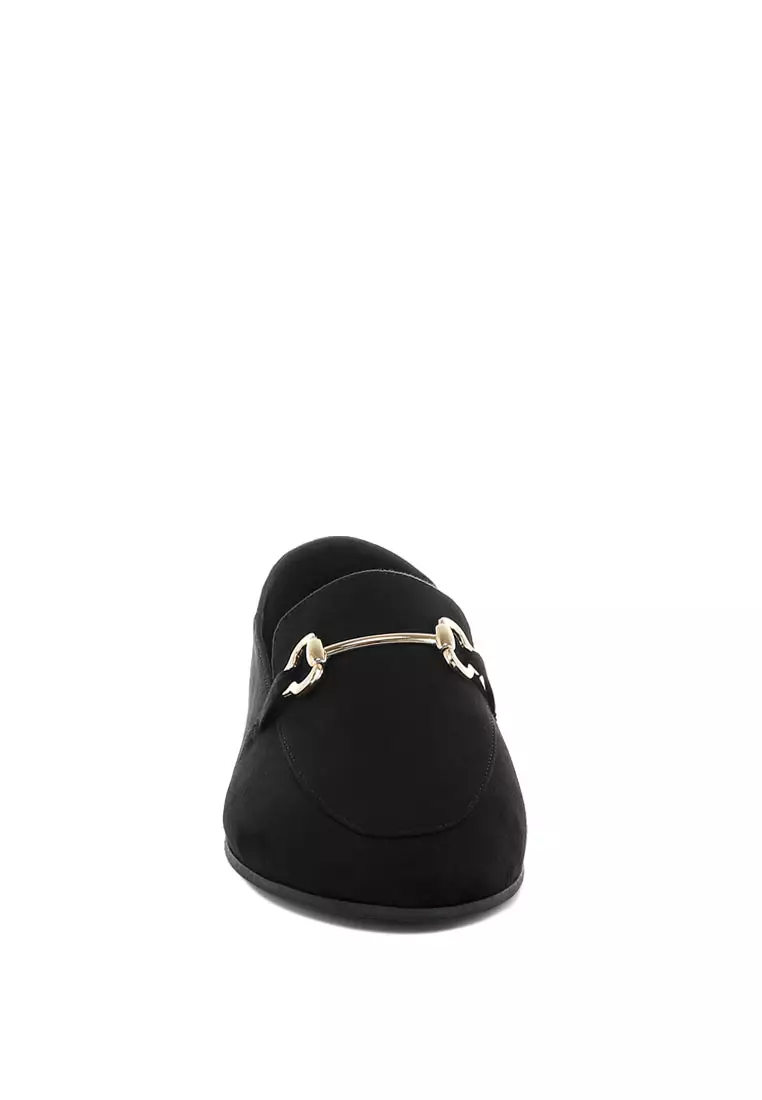 Sepatu Loafer Datar Hias Horsebit dalam Warna Hitam