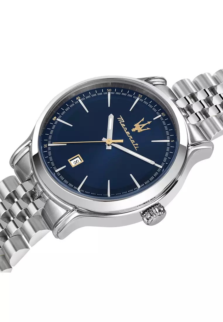 【2 Years Warranty】Maserati Epoca 42mm Blue Dial Silver Stainless Steel Men's Quartz Watch R8853118021 With Luminous Hands
