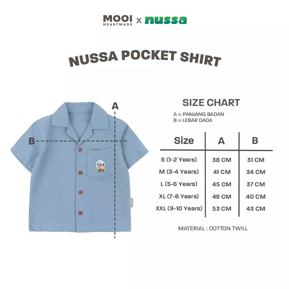 Mooi x Nussa Kemeja Anak Laki-Laki Nussa Pocket Shirt - Classic Blue