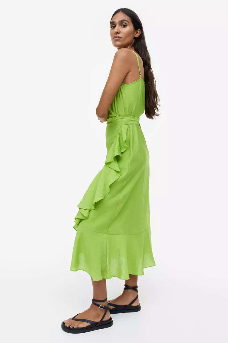 Flounce-trimmed wrap dress