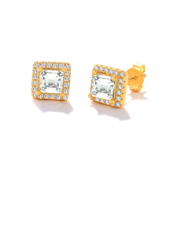 Glamorousky white 925 Sterling Silver Plated Gold Simple Bright Geometric Square Stud Earrings with Cubic Zirconia 945C0ACA0FE34CGS_1