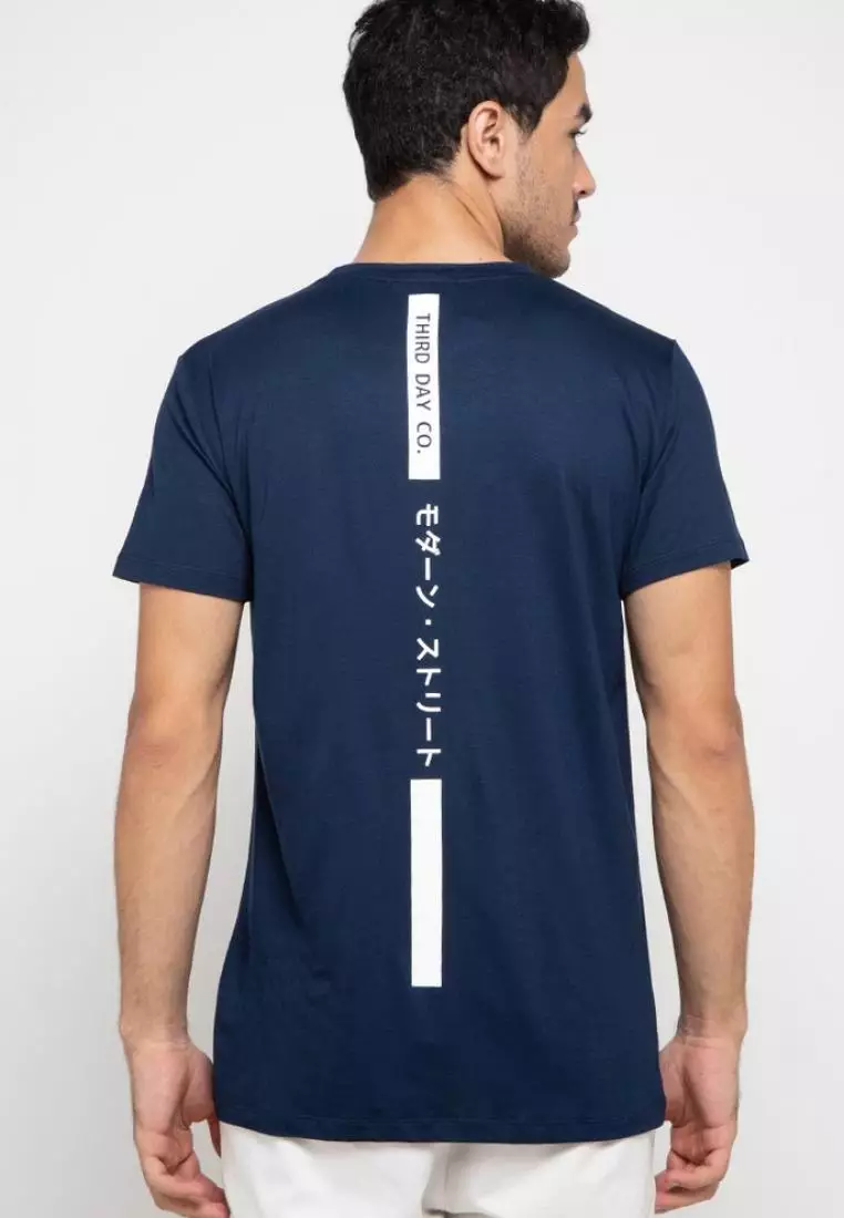 MTF92 Zigzag Modern Street Vert Back Navy Kaos Pria