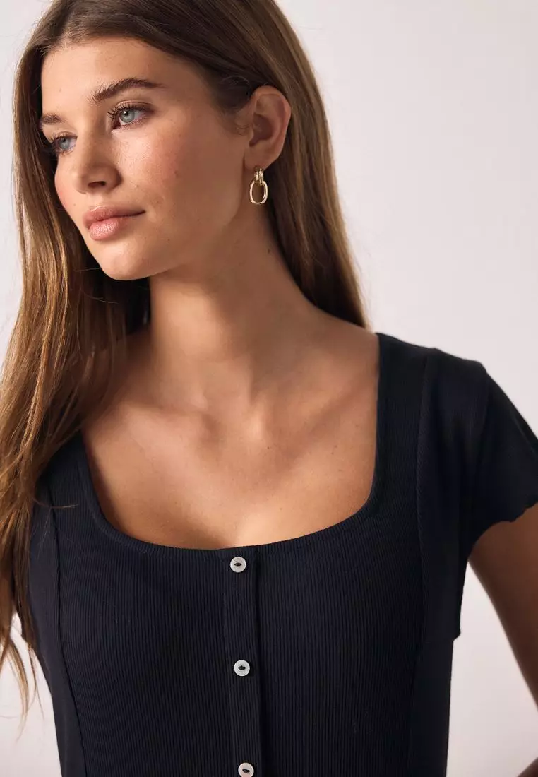 Short Sleeve Jersey Button Through Maxi Dress