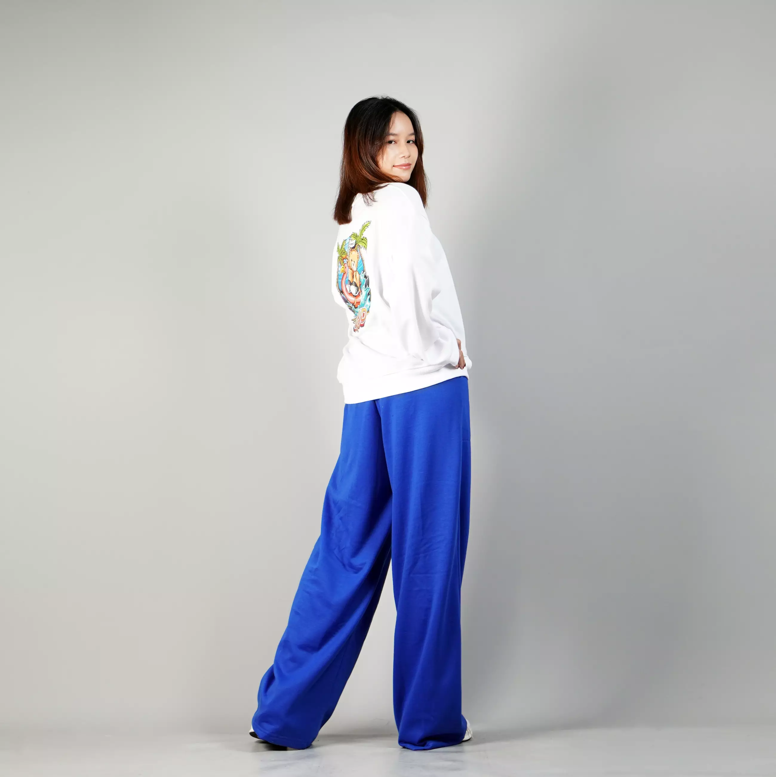 JENNIE Loose Pants Wanita Celana Loose Fit Sweatpants - BIRU