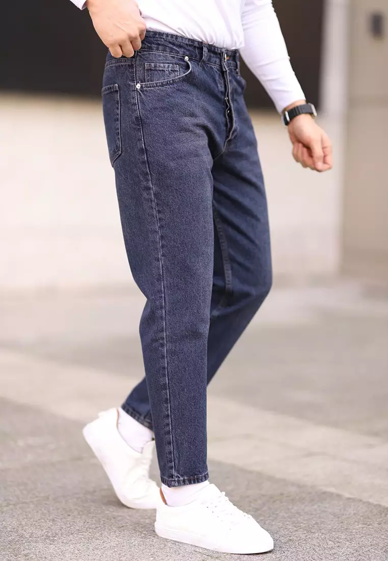 Navy Blue 100% Cotton Boyfriend Jeans TMNAW25JE00020