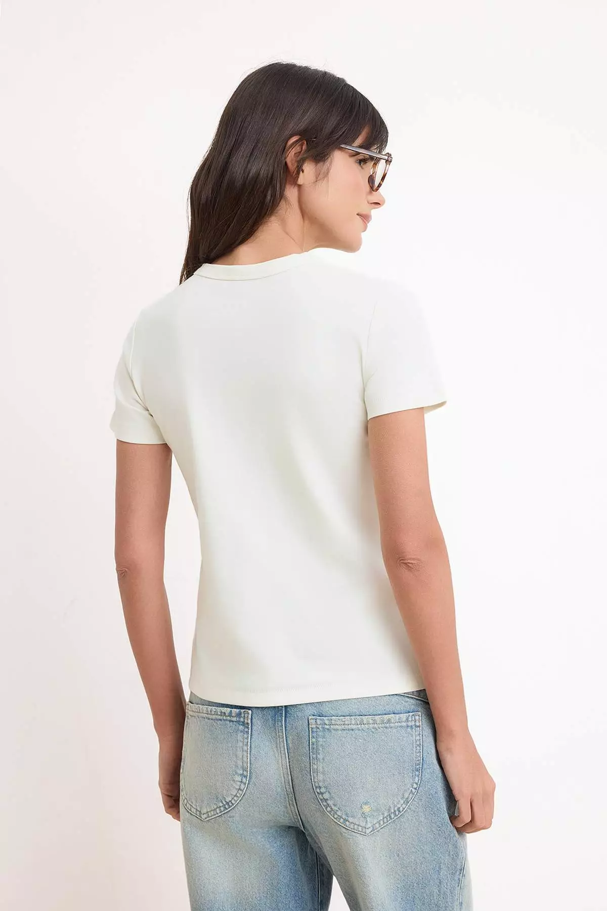 Ecru Basic Regular/Normal Fit Short Sleeve Interlock Knitted T-Shirt Twoss26Ts13