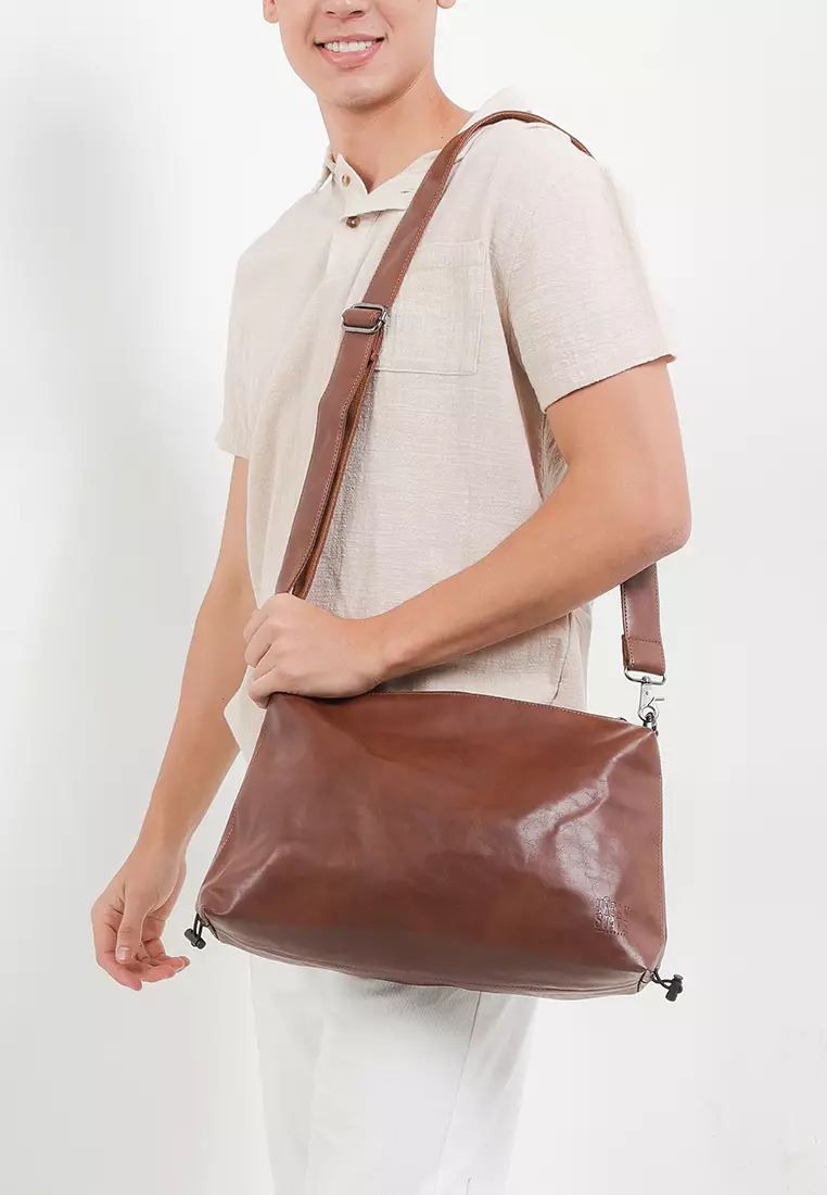 Distressed Leather Carry Crossbody Bag