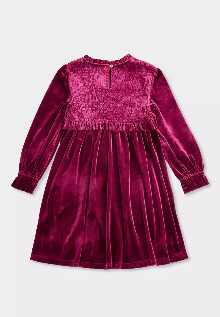 Sue Red Smocked Velvet Dress