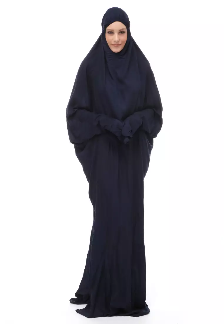 Karina Mukena Terusan Simple Muslimah Wanita Motif Polos Relaxed Fit - Navy