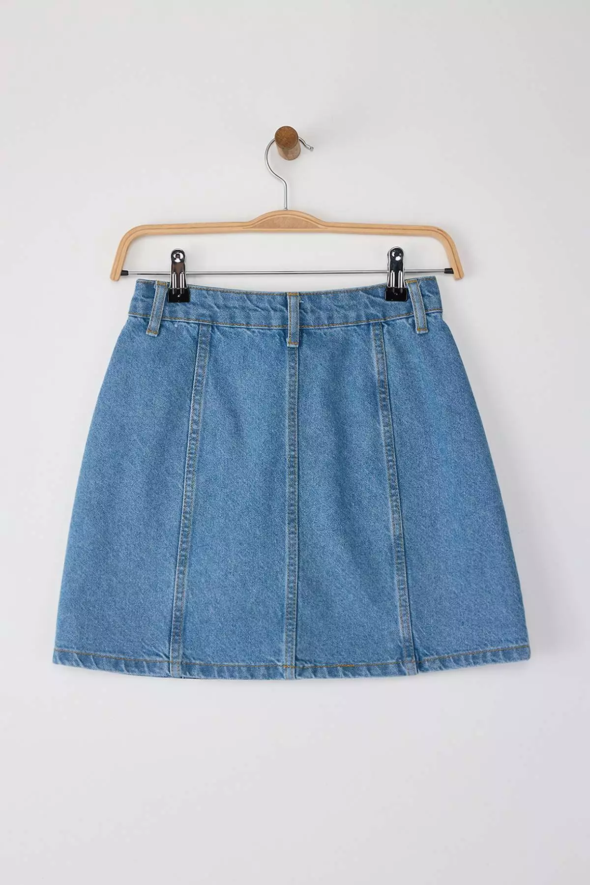 Button Fly Mini Denim Skirt