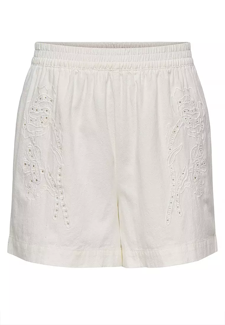 High Waist Embroidered Shorts