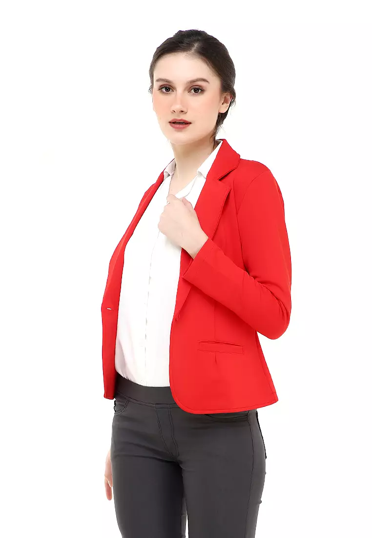 Qemsya Blazer Wanita Slim Fit Plain Suit Formal Longsleeve Material Scuba ORIGINAL - Cabe