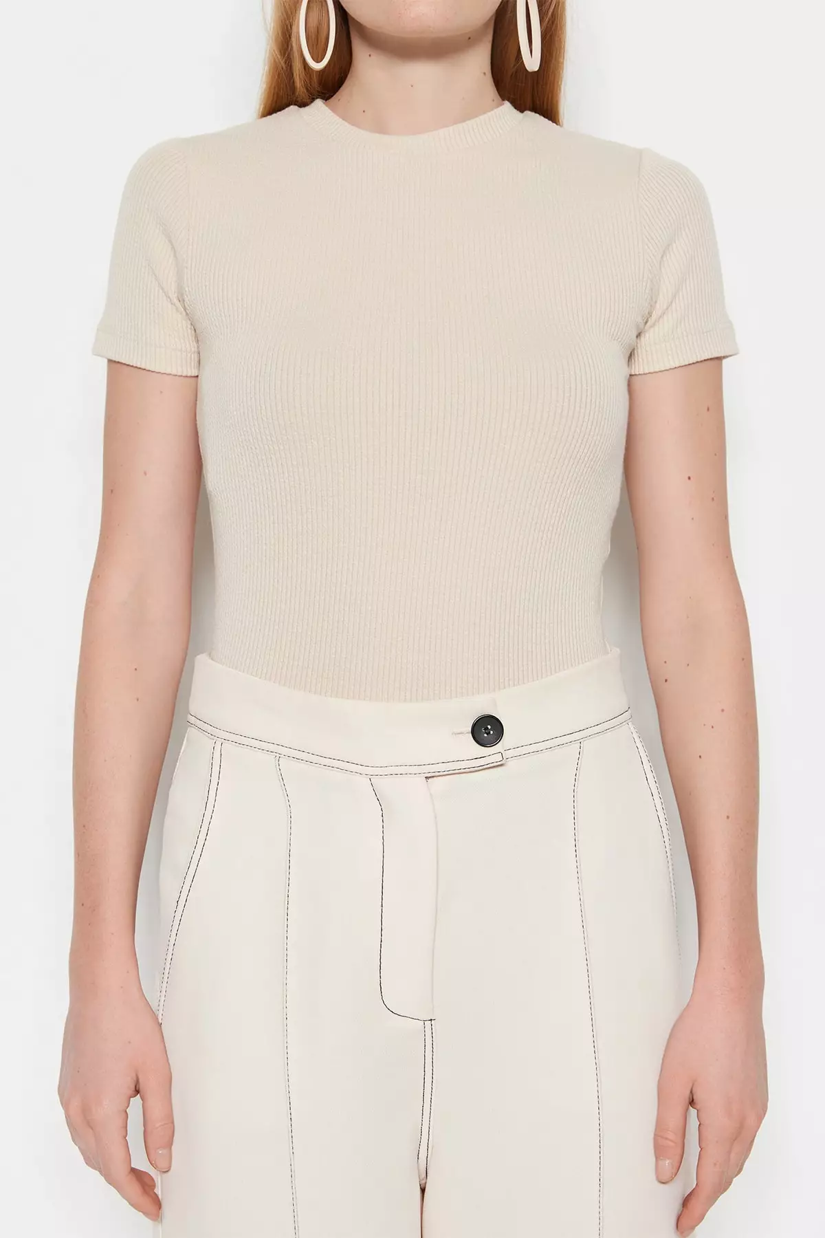 Half Sleeves Knitted Body Tunic with Snap Fastener