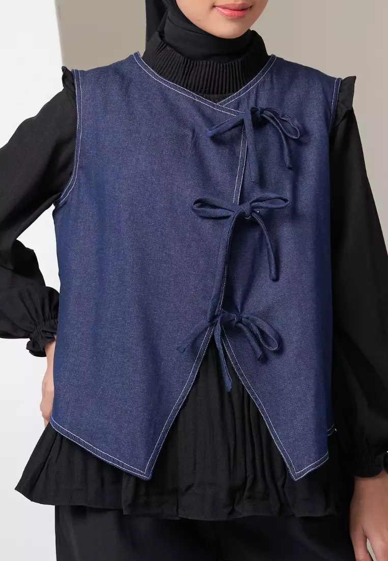 Selline Ribbon Vest - Blue Denim