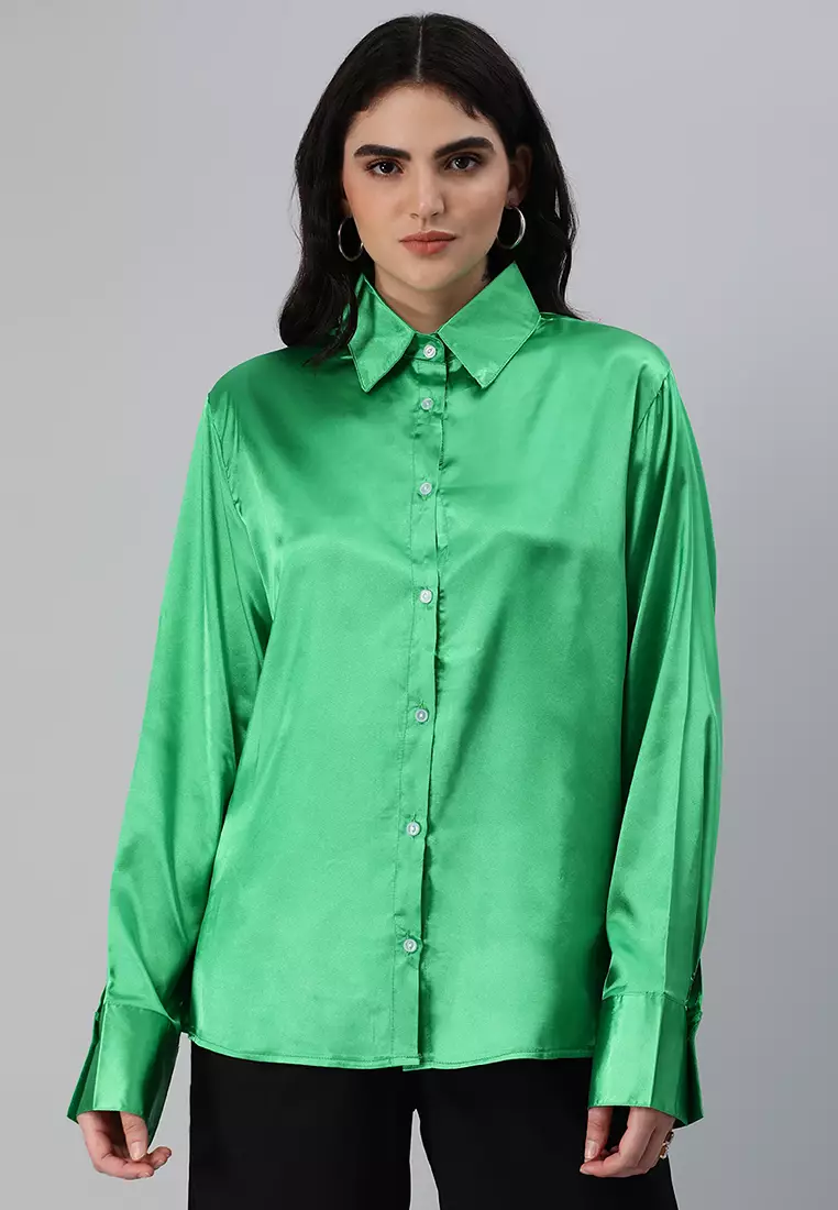 Buy London Rag Green Long Sleeve Satin Shirt Blouse Online | ZALORA ...