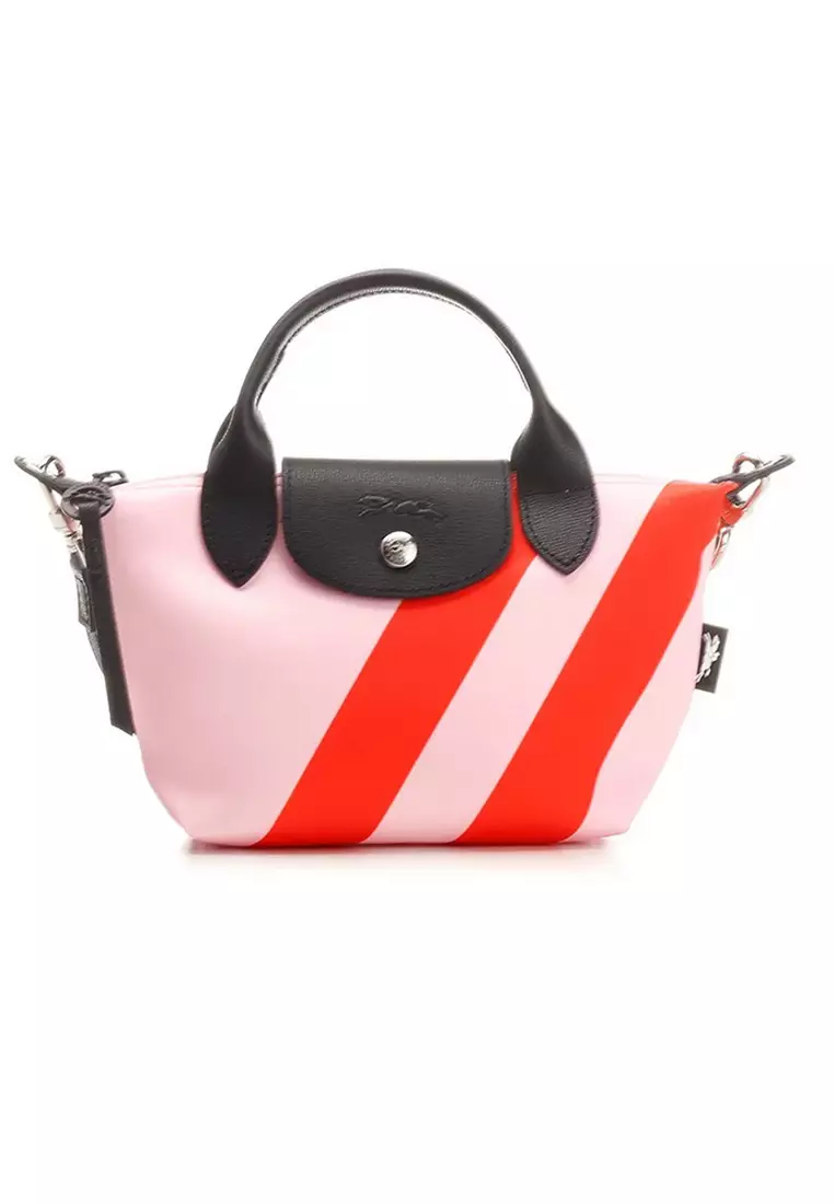 Longchamp Mini Le Pliage Original Xs Top Handle Barbie Pink Strip Crossbody