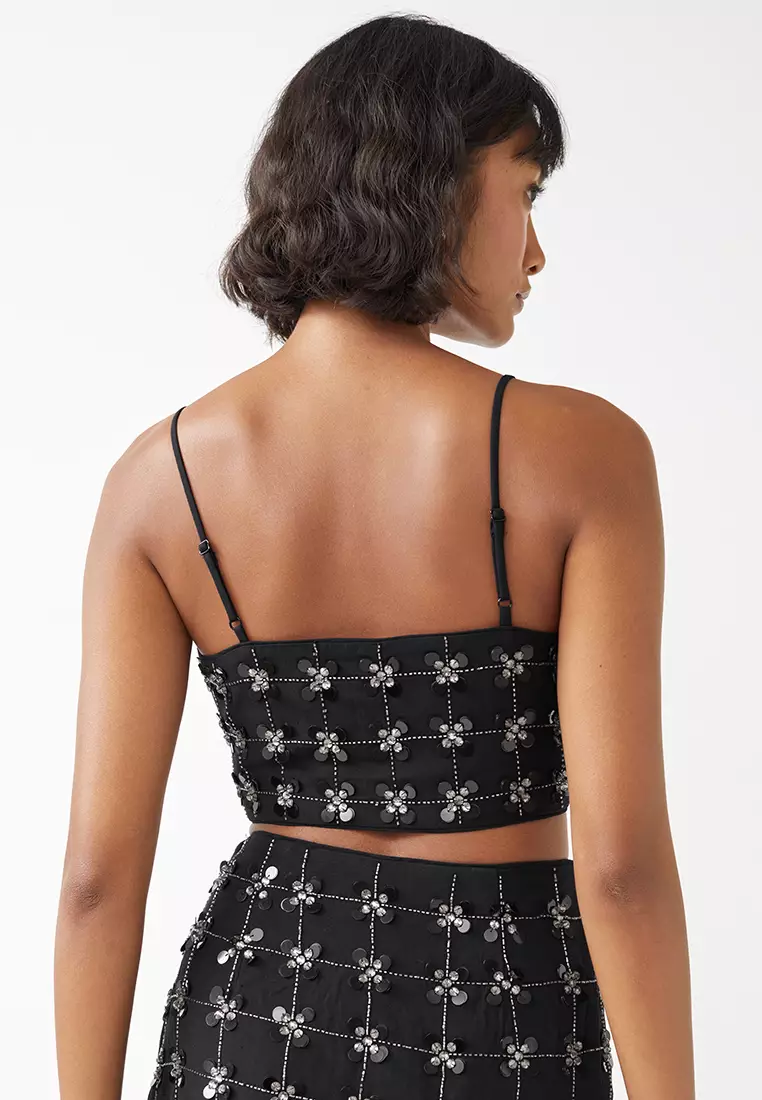  Other Stories heavily embellished cami crop top in black
