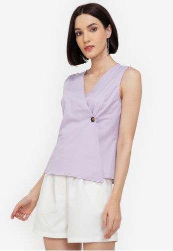ZALORA WORK purple Button Wrap Top E6F2BAAC1533ACGS_1
