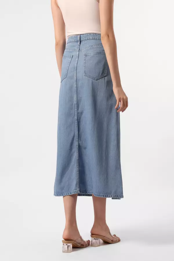 MINIMAL - Lionel - Denim Skirt With Slit - Light Blue Colour Blue_Light