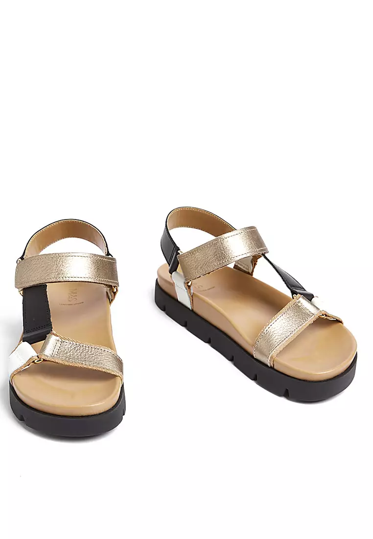 Leather Sporty Ankle Strap Footbed Sandals