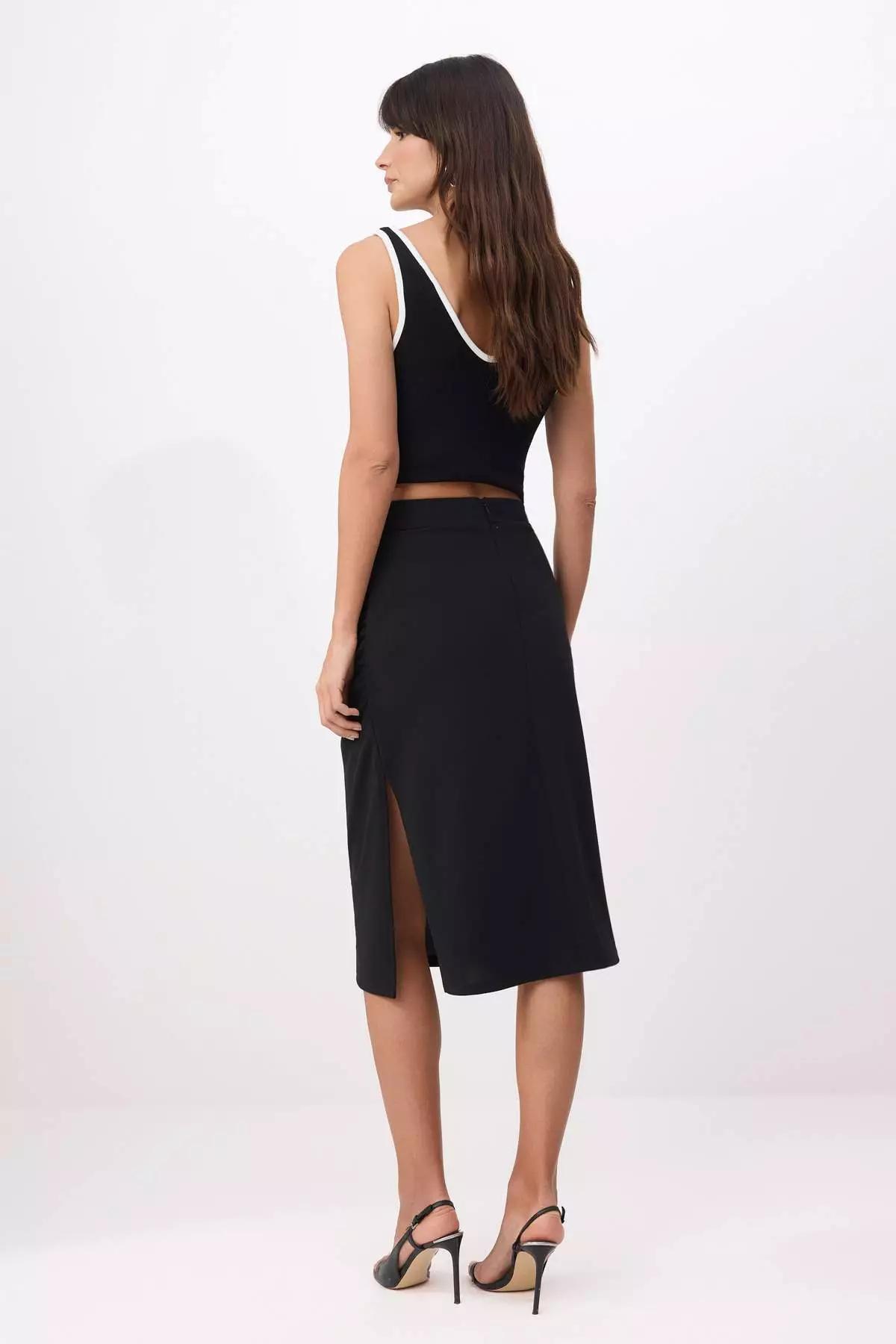 Black Straight Pencil Slit Normal Waist Midi Scuba Crepe Knitted Skirt Twoss26Et15