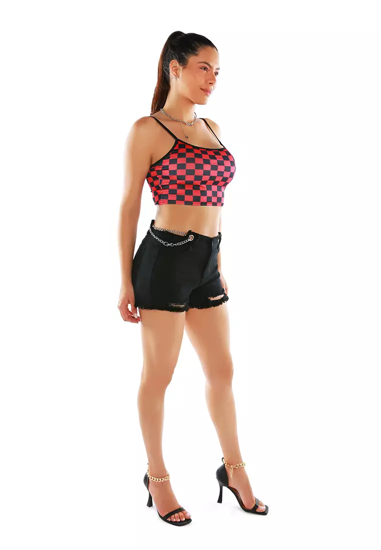Black Distressed Denim Gothic Shorts