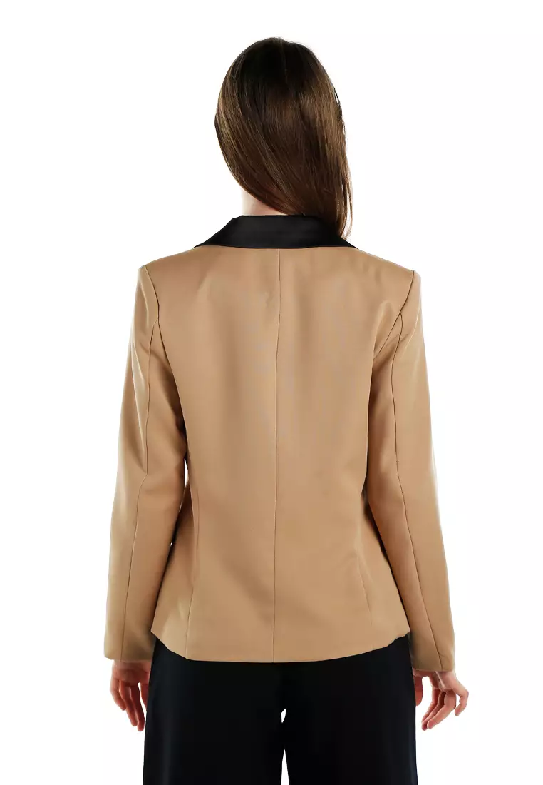 Two-Tone Lapel Blazer in Khaki