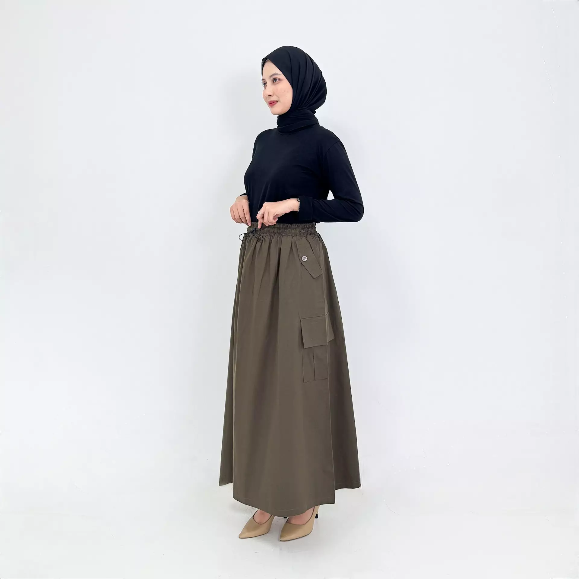 Women Cargo Maxi Skirt Fia [ARMY] Stopper