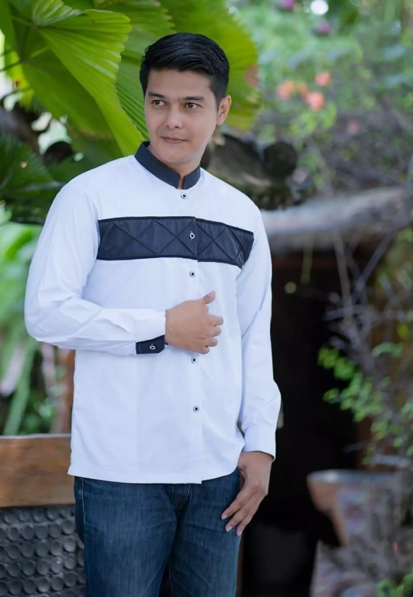 Haidar Putih List Hitam Koko Kombinasi Batik Exclusive Pria Casual Modern Lengan Panjang S.3