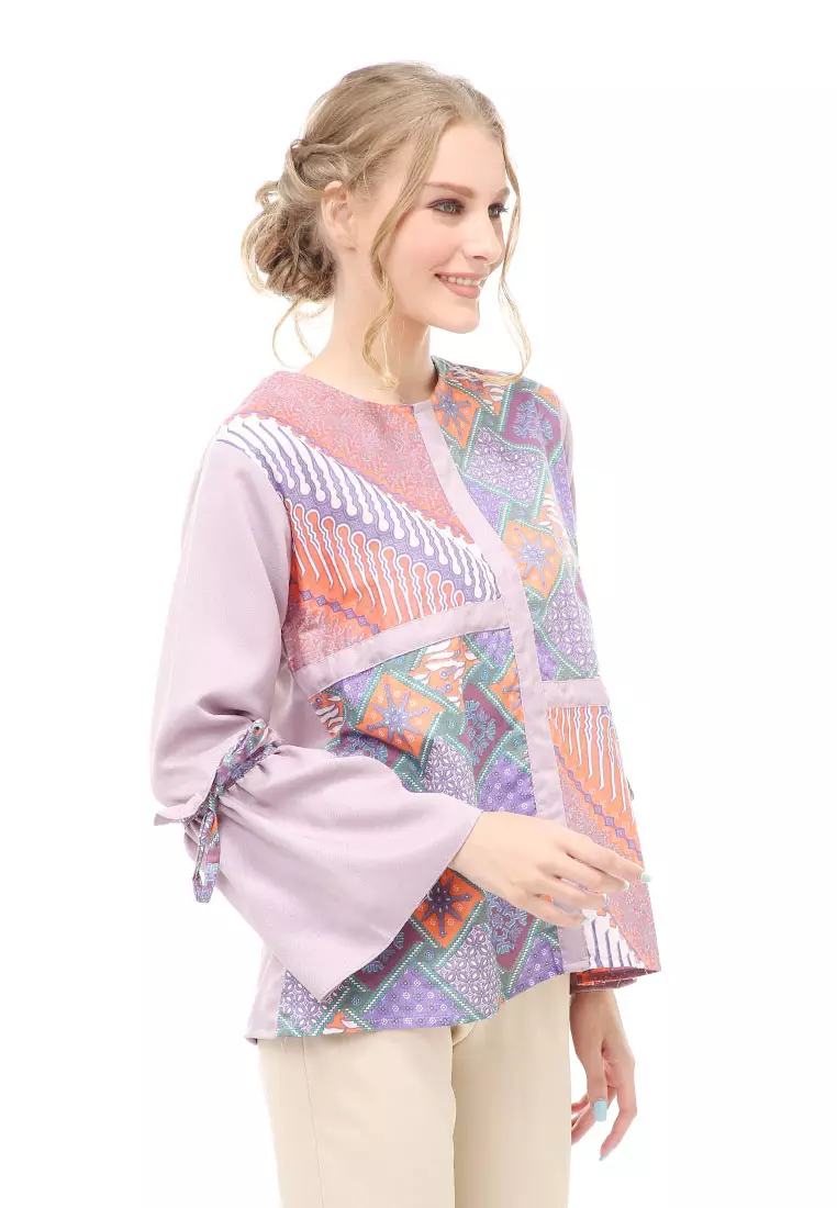 Lynelle Blouse Batik Wanita Safeya Lengan Panjang Material Cotton ORIGINAL - Purple
