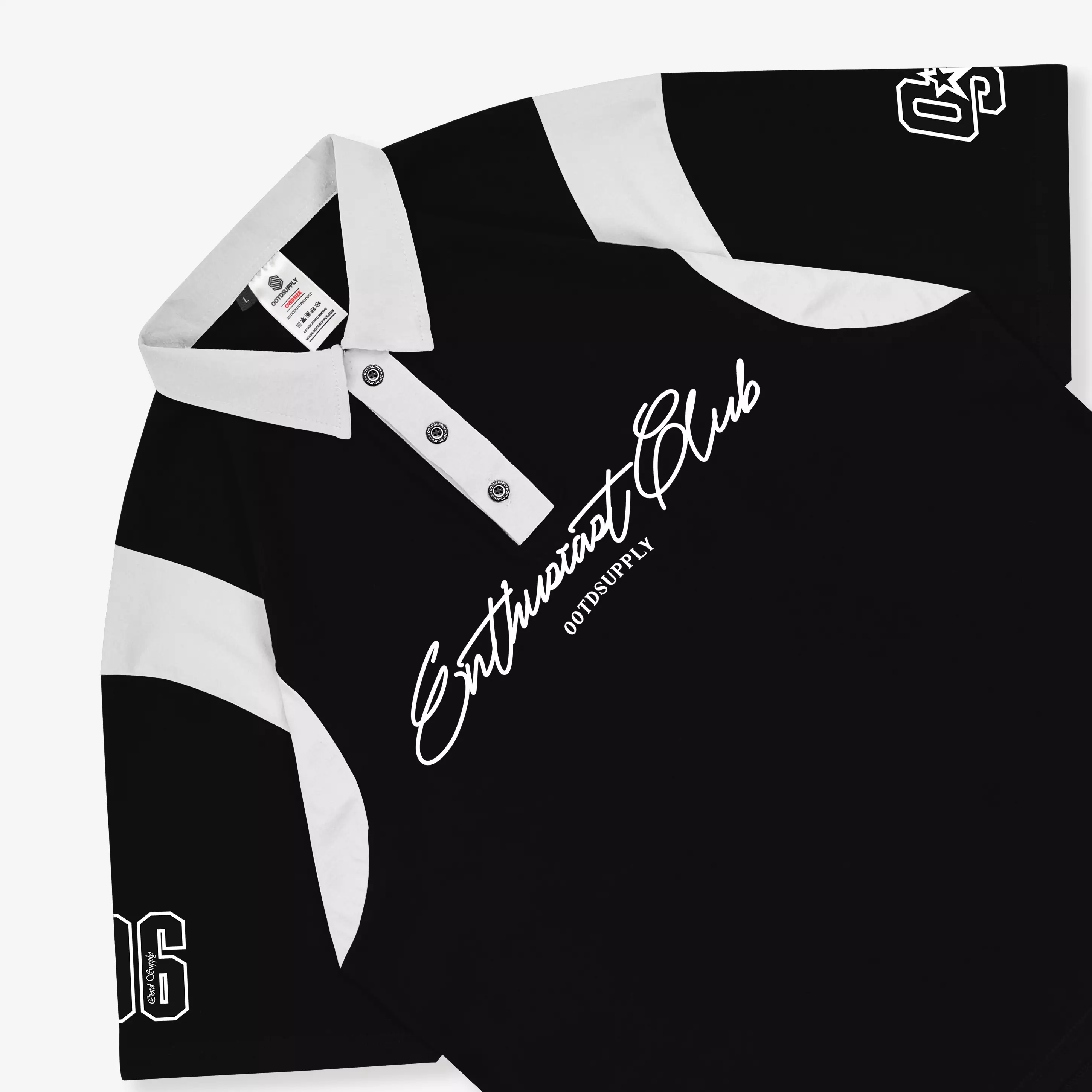 OOTDSUPPLY Oversize Rugby Polo Shirt Infinite 96 Black-White | Kaos Polo Pria dan Wanita OVZ-PSRBW026