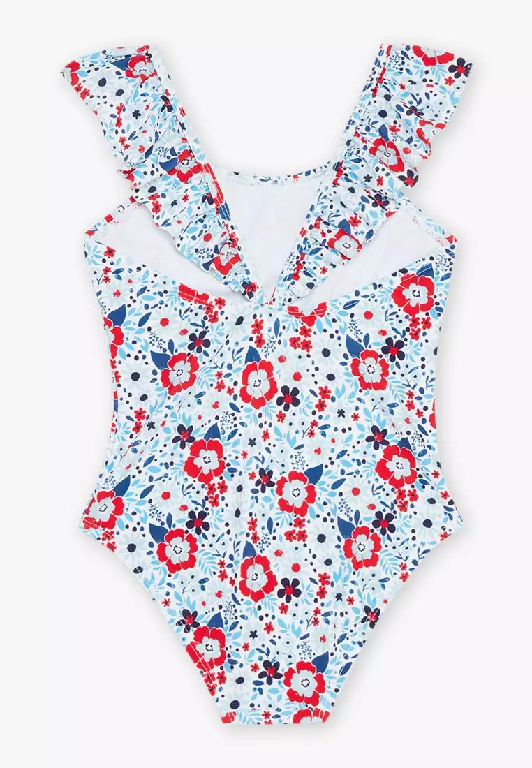 Ecru one-piece floral print swimsuit
