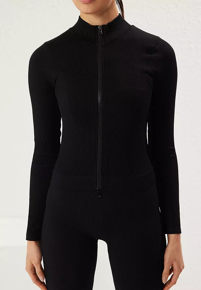 Seamless Zippered Stand Collar Knitted Sports Jacket/Sweatshirt