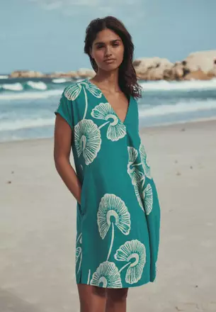 sachin and babi light blue dress 2022 Women Fashion Dress Bohemian Floral Printed V Neck Mini Dresses Casual  Loose Elegant Flare Sleeve Lady Beach Holiday Dress Buy cheaply on Joom main image 0