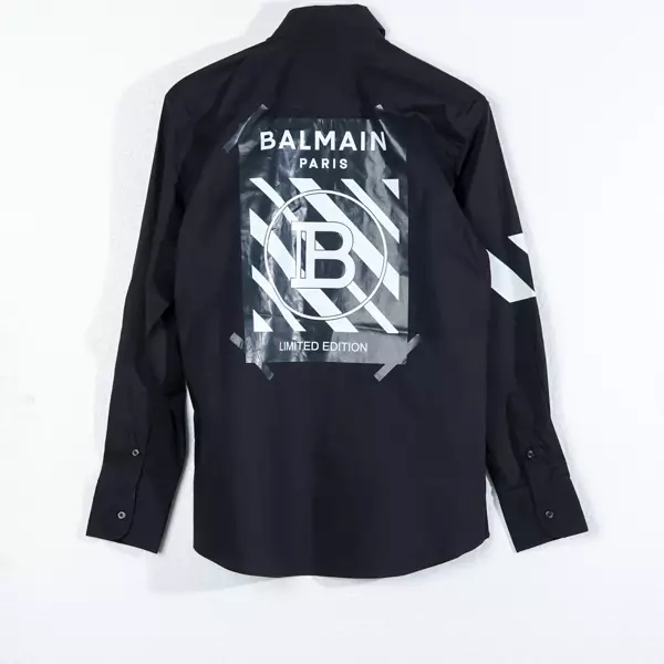 Kemeja BALMAIN B SQUARE BACK PATTERN SLEEVE WHITE BLACK LONG SHIRT100% ORIGINAL